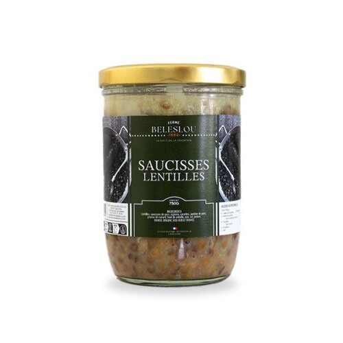 Saucisses de porc confites Lentilles